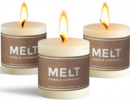 Melt Candle Pillar Candles, 3 Pack - Unscented Candles for Home, Church, Weddings, & More - 3" x 4", Ivory