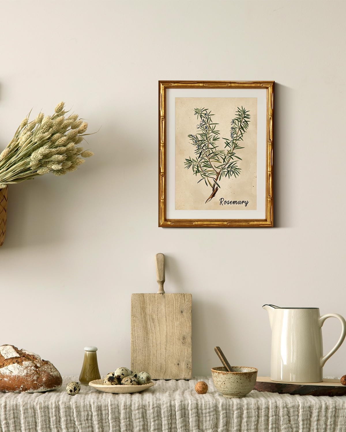 InSimSea Gold Bamboo Framed Canvas Wall Art, Retro Blue Hydrangea Botanical Prints, Antique Flowers Picture Frame with Mat, Victorian Home Wall Decor for Kitchen Living Room Bedroom, 11x14inch