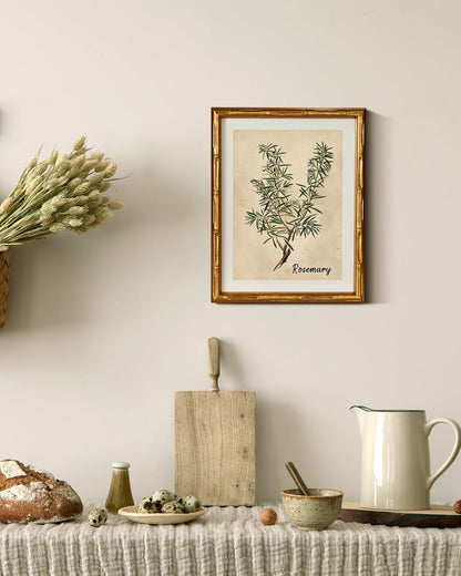 InSimSea Gold Bamboo Framed Canvas Wall Art, Retro Blue Hydrangea Botanical Prints, Antique Flowers Picture Frame with Mat, Victorian Home Wall Decor for Kitchen Living Room Bedroom, 11x14inch