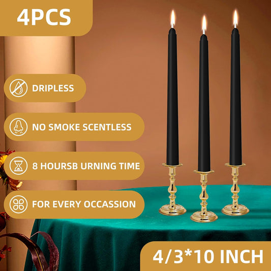 4 Pack Ivory Taper Candles - Taper Candles 10 Inch Dripless, Smokeless & Unscented - 8 Hours Long Burning - Hand Poured Tall Candlesticks - Ideal for Weddings, Dinner Parties, and Home Decor