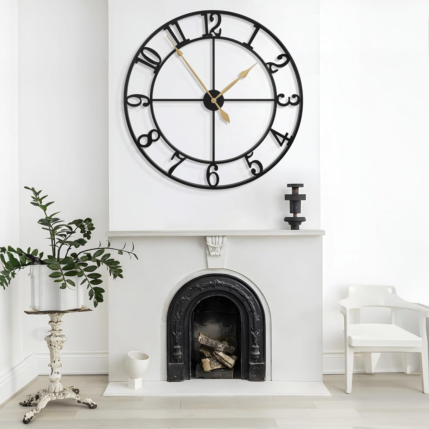 LEIKE 16" Large Wall Clocks Battery Operated, Round Modern Silent Non-Ticking Black Metal Wall Clock for Living Room Decor, Bedroom Kitchen (40cm Diameter, Black Roman Number)