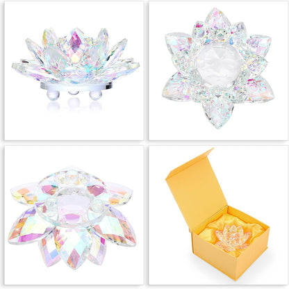 OwnMy 3 Inch Sparkle Crystal Lotus Flower Figurines Decorative Lotus Flower Ornament, Glass Lotus Feng Shui Decor Crystal Flower Paperweight for Home Office Tabletop Centerpieces