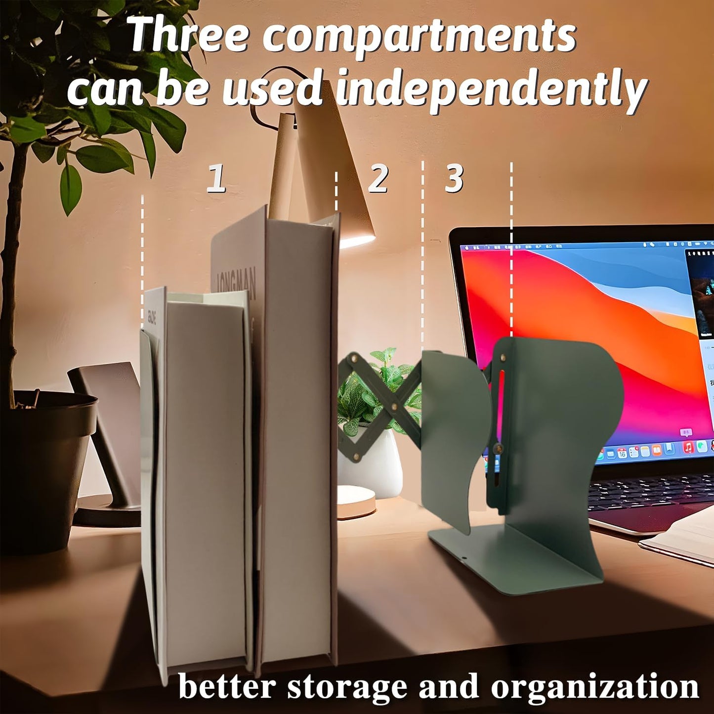 Adjustable Bookends Non Skid Decorative Bookends,Metal Bookend for Heavy Books,Bookshelf Organizer Holder for Books and Magazines for Desk(Black)