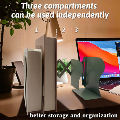 Adjustable Bookends Non Skid Decorative Bookends,Metal Bookend for Heavy Books,Bookshelf Organizer Holder for Books and Magazines for Desk(Black)
