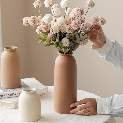 10.4 inches Tall Decorative Ceramic Vase Set, 3 Pieces, Nordic Modern Boho Style, White, Modern Farmhouse for Home Decor (Coffee Mix)