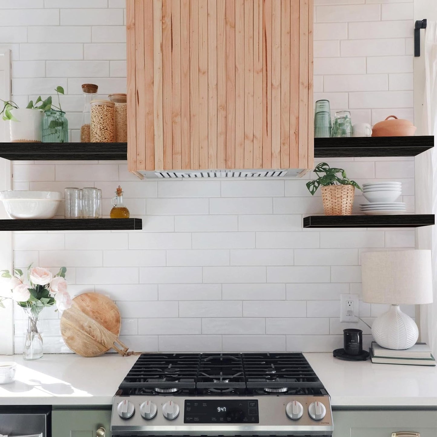 QEEIG Floating Shelves for Wall Bathroom Shelf Bedroom Kitchen Living Room Hanging Book Shelves Small Farmhouse Decor 16 inch Set of 3, Rustic Brown (015-BN3)