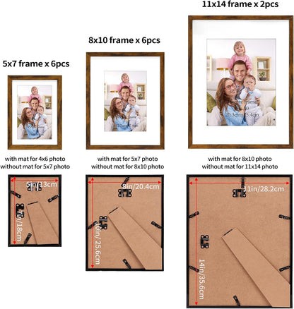 Giftgarden 14 Pack Black Picture Frames Set, 2pcs 11x14 Matted for 8x10, 6pcs 8x10 Matted for 5x7, 6pcs 5x7 Matted for 4x6, Gallery Frame Collage for Wall or Tabletop Display