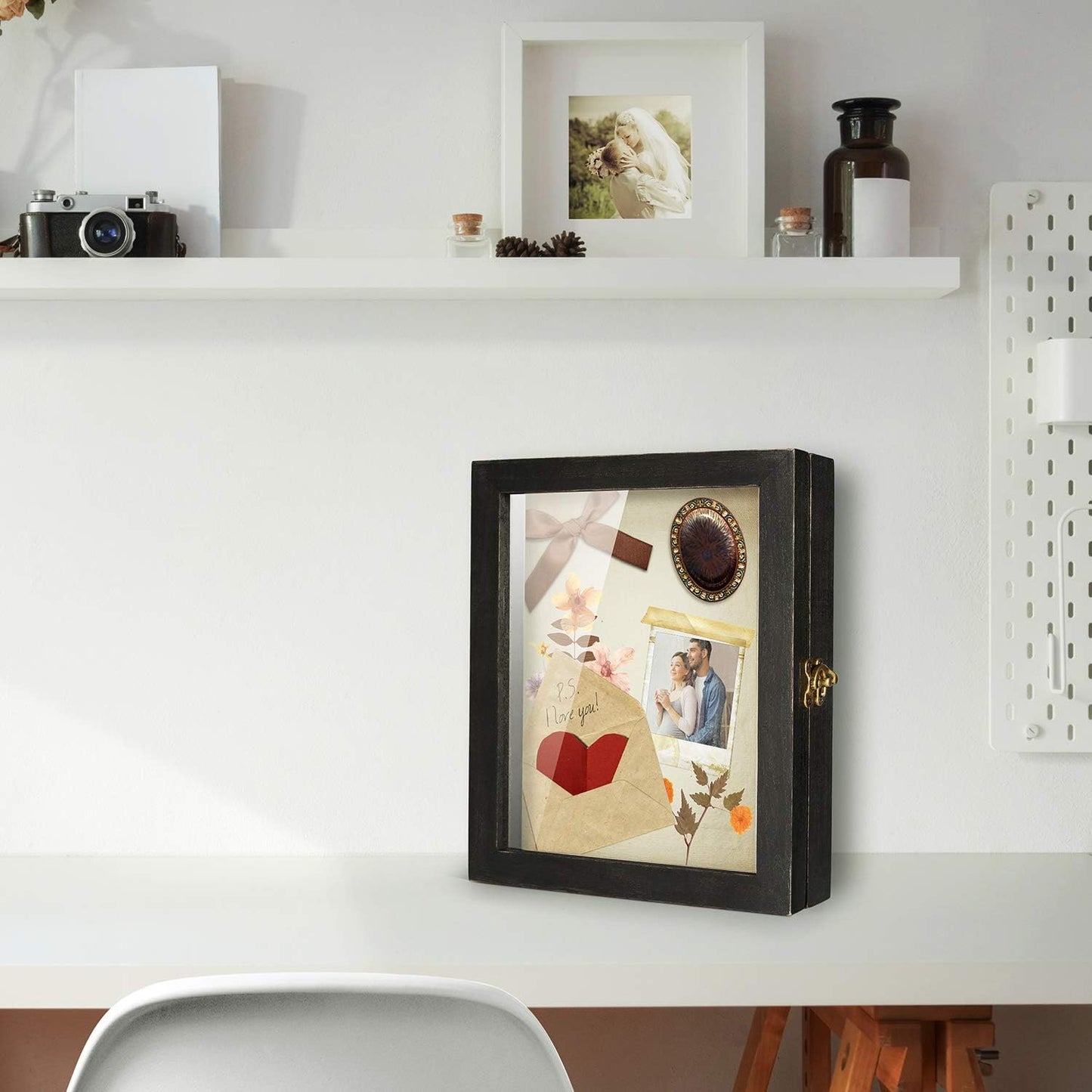 TJ.MOREE Shadow Box Frame 8 x 10 Shadowbox Display Case Picture Frame with Linen Back Memorabilia Bouquet Medals Military Photos Memory Box
