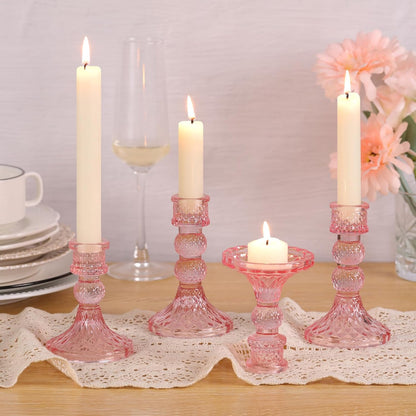 DARJEN 6Pcs Gold Candlestick Holders Set - 4" H & 5" H Striped Taper Candle Holders Bulk, Glass Candle Holders for Wedding, Festival, Party, Table Centerpiece, Gifts