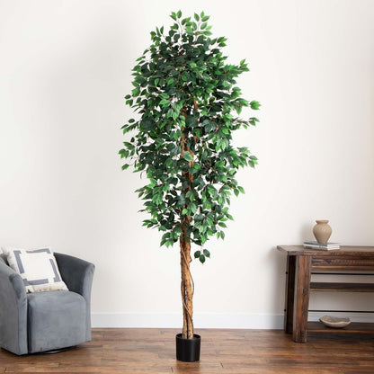 Nearly Natural 4ft Triple Trunk Ficus Silk Tree with Natural Wood Trunks and Dense Foliage, Mid-Size Faux Floor Plant for Home and Office