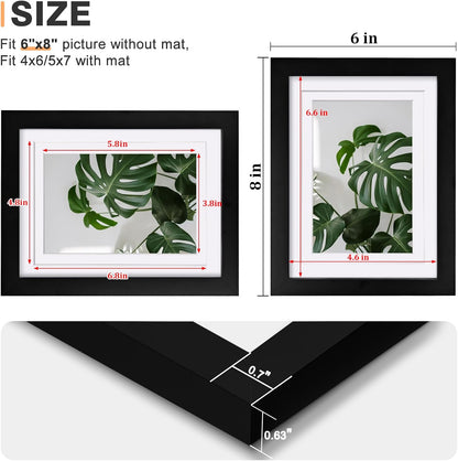 Egofine 12x16 Picture Frame Black, Covered by Plexiglass Made of Solid Wood, Display Pictures 9x12 and 11x14 with Mat or 12x16 Without Mat, for Wall Mounting Photo Frame - Colors B
