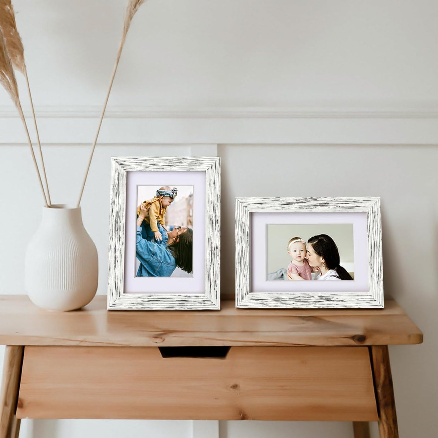 Egofine 8x10 Picture Frames Set of 4, Made of Solid Wood Covered by Plexiglass 4x6 and 5x7 with Mat or 8x10 without Mat, for Table Top Display and Wall Mounting Photo Frame Black