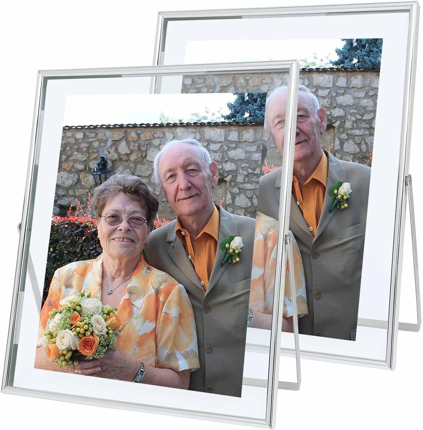 Qiannhee 8x10 Floating Frames Set of 2, Double Glass Desktop Picture Frames, Holds Multiple Photo Sizes, Photo Frame with Metal Stand
