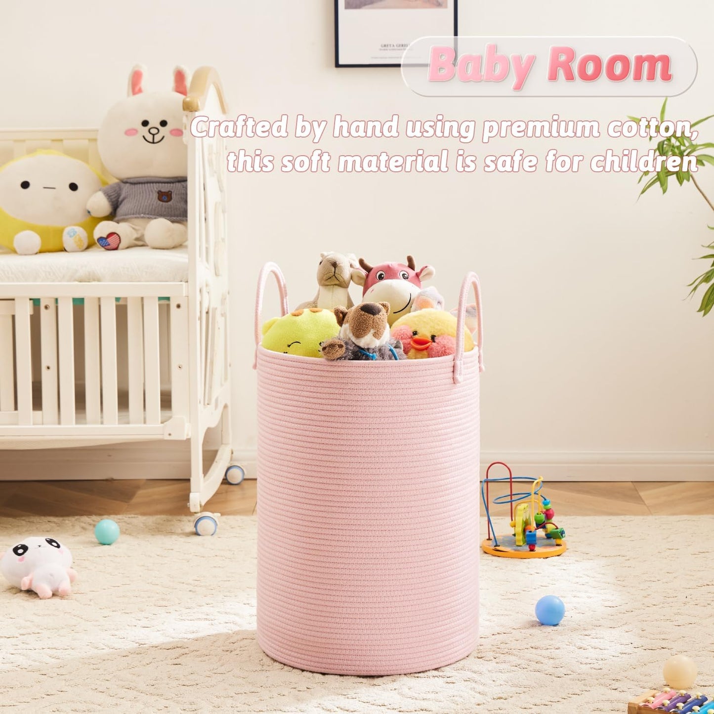 Artfeel Laundry Basket,Woven Cotton Rope Laundry Hamper,60L for Decor Storage of Dirty Clothes,Toys and Blankets in Bathroom,Baby Room and Living Room