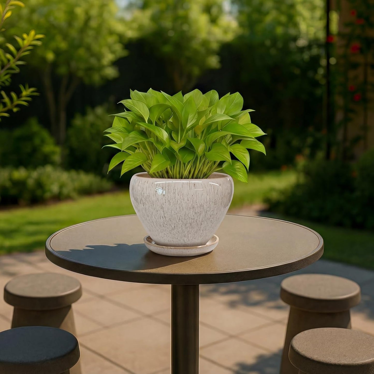 Deep Dream 6 Inch Plant Pots- Ceramic Planter Pot with Drainage Hole and Saucer, Round Flower Pot for Indoor Outdoor Succulent, Snake Plants and Cactus, Blue