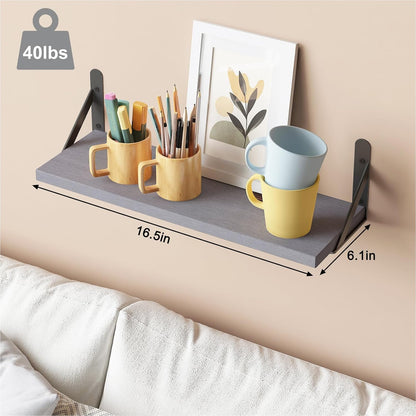 YGEOMER Brown Floating Shelves for Wall, 16.5 Inch Farmhouse Wall Shelves for Bedroom, Bathroom Storage, Living Room and Kitchen Decor (Set of 6 Brown)