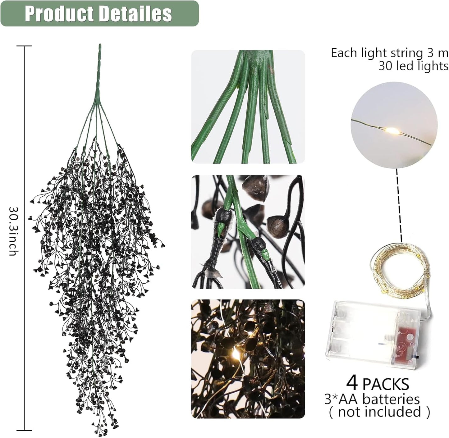 RECUTMS Fake Hanging Plants Artificial Ferns for Outdoor Hanging Faux Plants Vine Ivy Faux Fern Hanging Vines Wall Plants for Home Garden Party Wedding Decor (White 4P)
