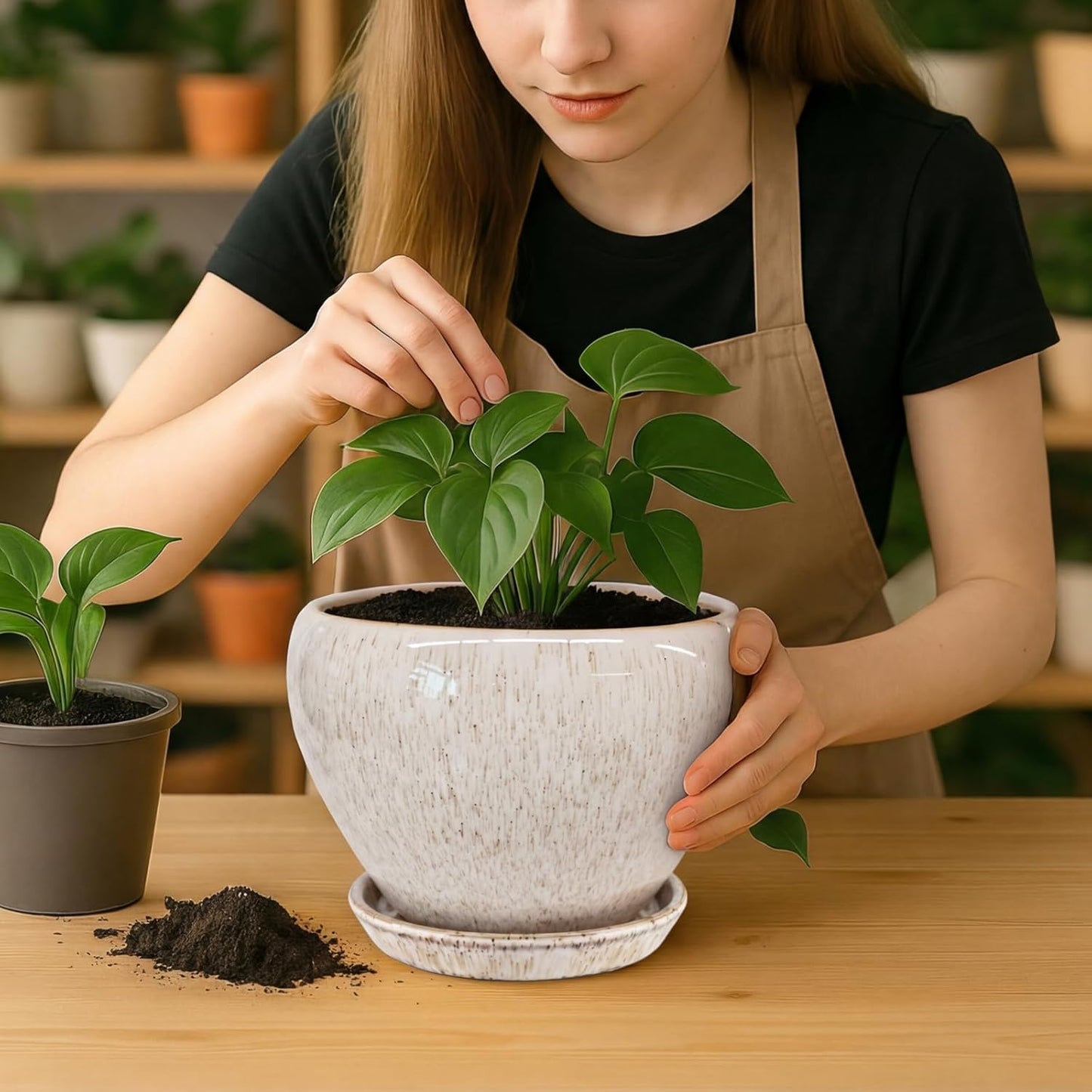 Deep Dream 6 Inch Plant Pots- Ceramic Planter Pot with Drainage Hole and Saucer, Round Flower Pot for Indoor Outdoor Succulent, Snake Plants and Cactus, Blue
