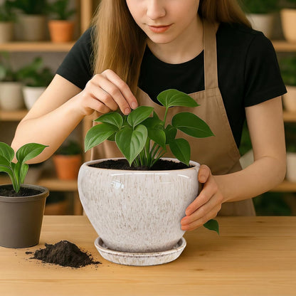 Deep Dream 6 Inch Plant Pots- Ceramic Planter Pot with Drainage Hole and Saucer, Round Flower Pot for Indoor Outdoor Succulent, Snake Plants and Cactus, Blue