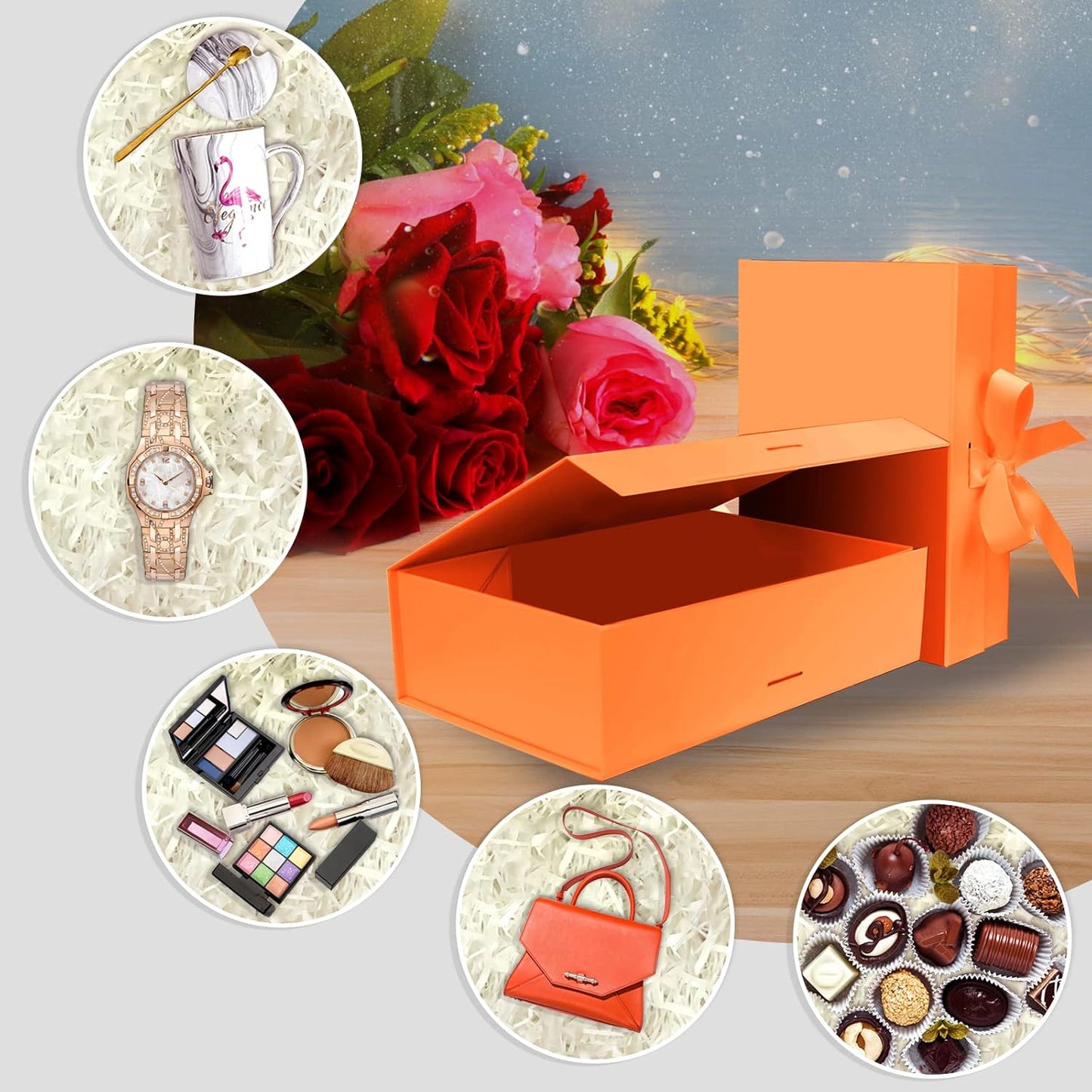 DaiUni 10.5"X7.5"X3.1" Pink Magnetic Gift Box with Lid and Ribbon for Presents