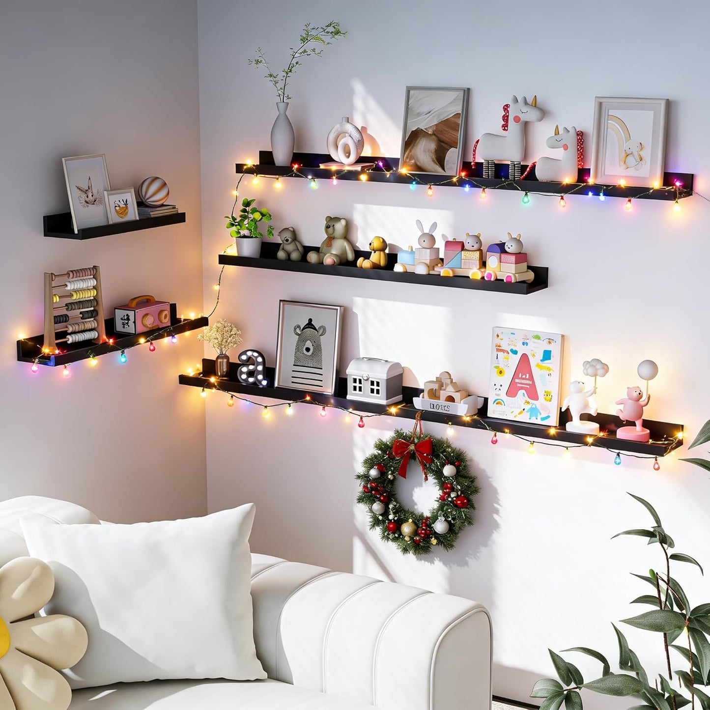 Heimlove Picture Ledge Shelf, Floating Shelves Set of 2, 24 Inches Picture Shelf for Wall with Ledge, Kids Bookshelf Wall Mounted for Living Room Bedroom Decor Books Photo Frames - White
