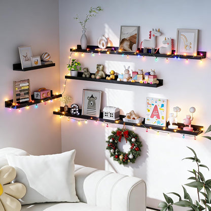 Heimlove Picture Ledge Shelf, Floating Shelves Set of 2, 24 Inches Picture Shelf for Wall with Ledge, Kids Bookshelf Wall Mounted for Living Room Bedroom Decor Books Photo Frames - White