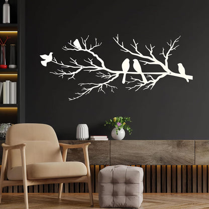 Metal Birds Wall Art, Metal Vivid Birds on Branch Silhouette Wall Decor Black Leaves with Bird Outdoor Hanging Wall Sculpture for Home Balcony Garden(Large)