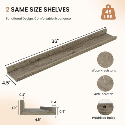 Dreamland Picture Ledge Shelf for Wall, Floating Shelves Set of 2, 48 Inch Long Floating Shelves with Lip for Living Room, Bedroom, Bathroom, Kitchen, White