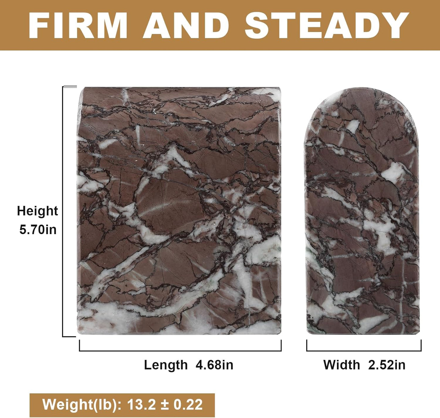 Koville African Natural Marble Bookends for Shelves, Non-Slip Book Ends, 13LBS Ultra Heavy Duty Marble Book Holder Organizer, Apartment Decor for Movies/CD/Video Games(Namib Fantasy)