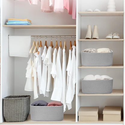 3-Pack Small Storage Baskets for Organizing | Woven Shelf Toy Basket | Rope Baskets for Gifts Empty | Closet Organizer Bins with Handles | Cube Decorative Box | 11.8×7.8×5.1” | Mixed brown