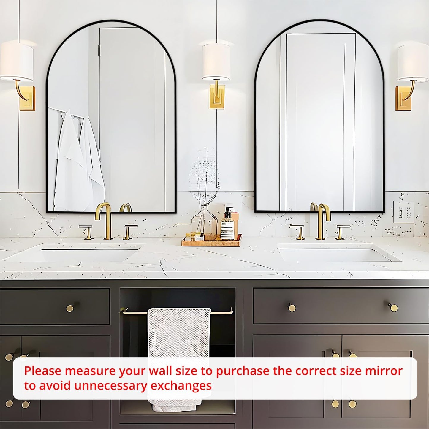 Fabuday Black Arch Bathroom Mirror for Wall - 20x28 Arched Mirror for Over Sink, Metal Framed Mirror for Hanging in Living Room, Bedroom, Entryway, Hallway