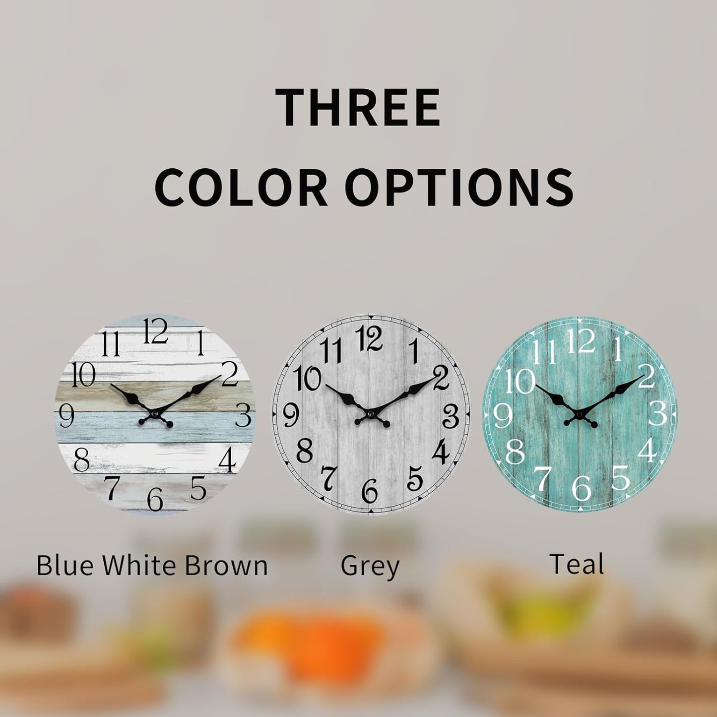 Wall Clock, Rustic Wall Clocks Battery Operated Silent Non Ticking, Country Round Wooden Clocks Farmhous Wall Decorative for Kitchen, Bathroom, Living Room (Gray 8 Inch)
