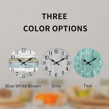 Wall Clock, Rustic Wall Clocks Battery Operated Silent Non Ticking, Country Round Wooden Clocks Farmhous Wall Decorative for Kitchen, Bathroom, Living Room (Gray 8 Inch)