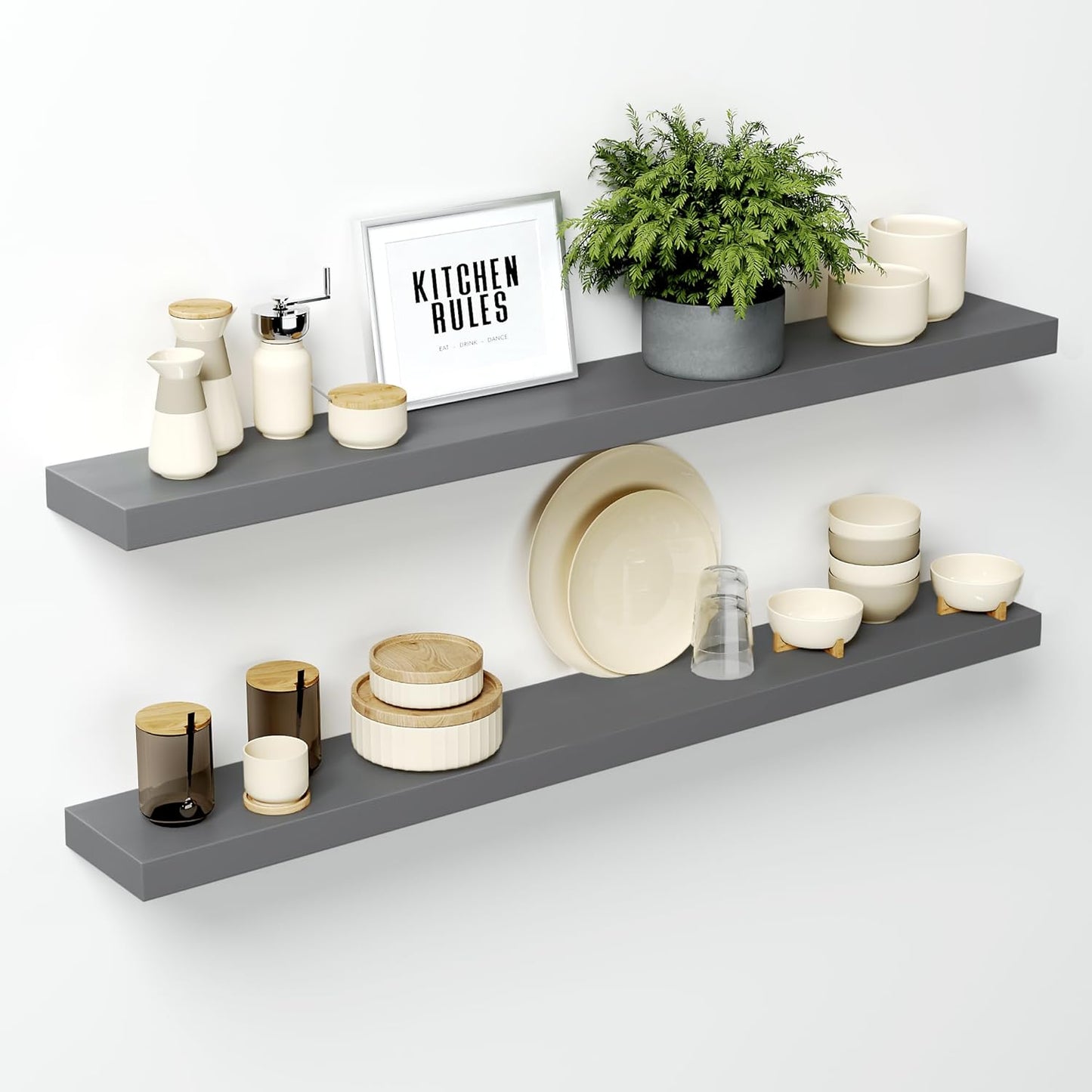 Homeforia 24 inch Natural Floating Shelf, High End Solid Real Wood 24inch Small Floating Shelves for Wall Mounted, Natural Wooden Floating Shelves, Heavy Duty Bracket, 24 X 6.5 X 1.75 in, Set of 2