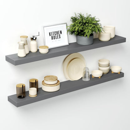 Homeforia 24 inch Natural Floating Shelf, High End Solid Real Wood 24inch Small Floating Shelves for Wall Mounted, Natural Wooden Floating Shelves, Heavy Duty Bracket, 24 X 6.5 X 1.75 in, Set of 2