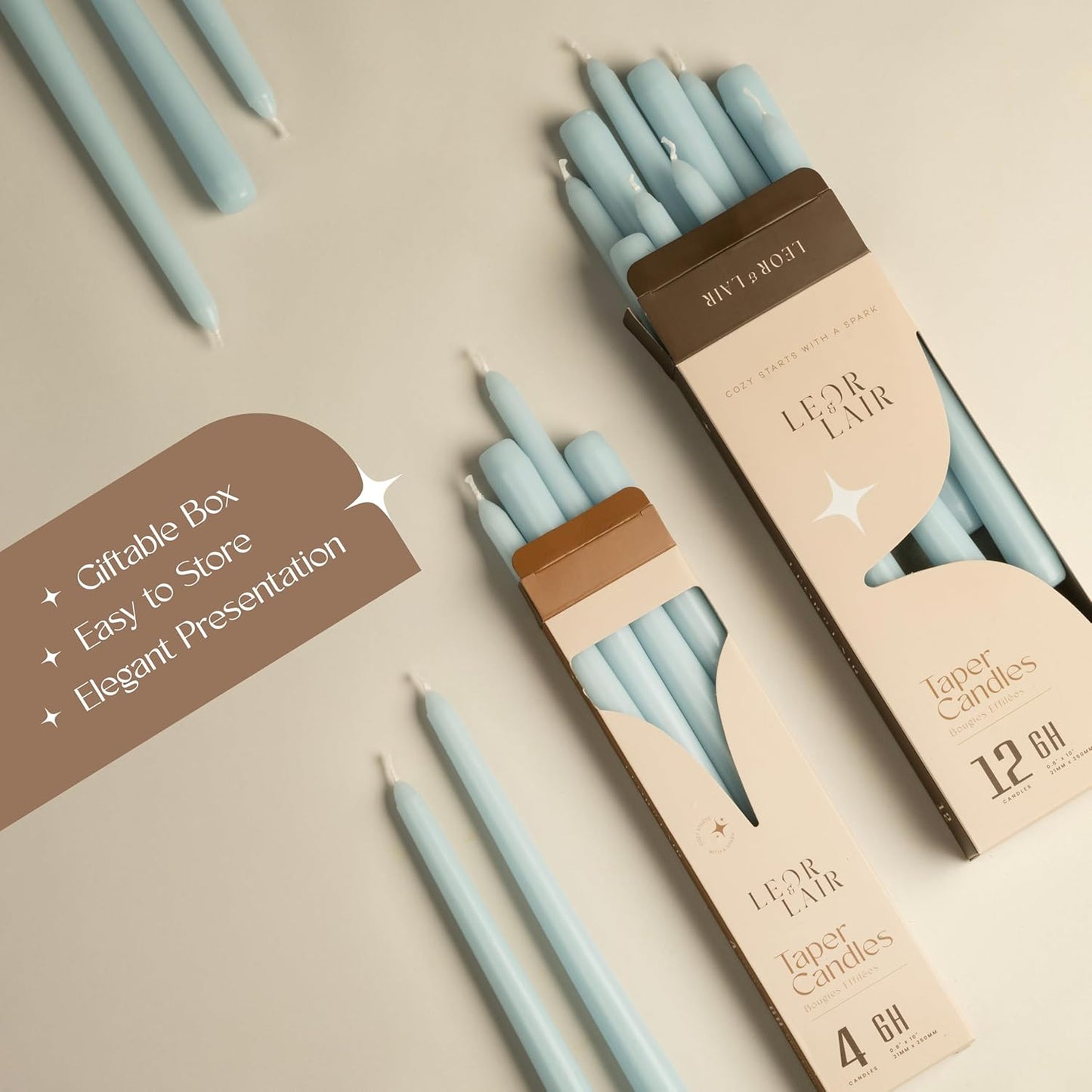 Leor & Lair Ivory Taper Candles - 4 Pack 10" Ivory Candlesticks - Unscented Cream Candle Sticks for Home Decoration, Holiday Tables, Weddings, Restaurants & Business Events