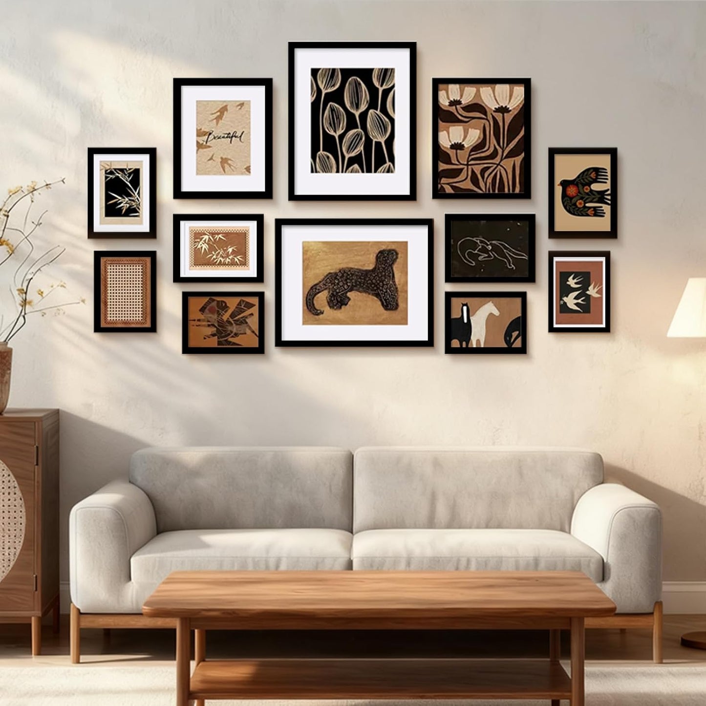 Egofine Picture Frame Set 12 Pack, Picture Frames Collage Wall Decor with Two 11x14, Two 8x10, Four 5x7, Four 4x6 for Wall and Tabletop, Made of Solid Wood, Covered by Plexiglass, Natural Wood