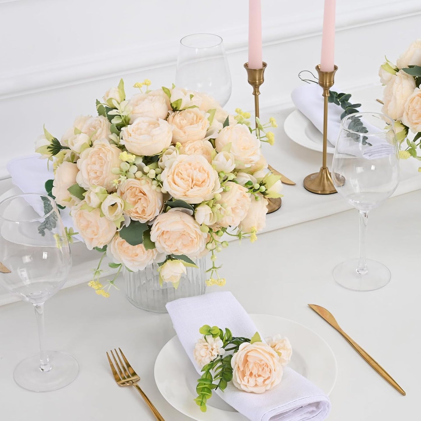 MARTINE MALL 2 Packs Peonies Artificial Flowers, Light Pink Artificial Peonies, Silk Peonies Flowers Fake Peonies Artificial Flowers Peonies Bouquet for Centerpiece Table Wedding Party Home Decor