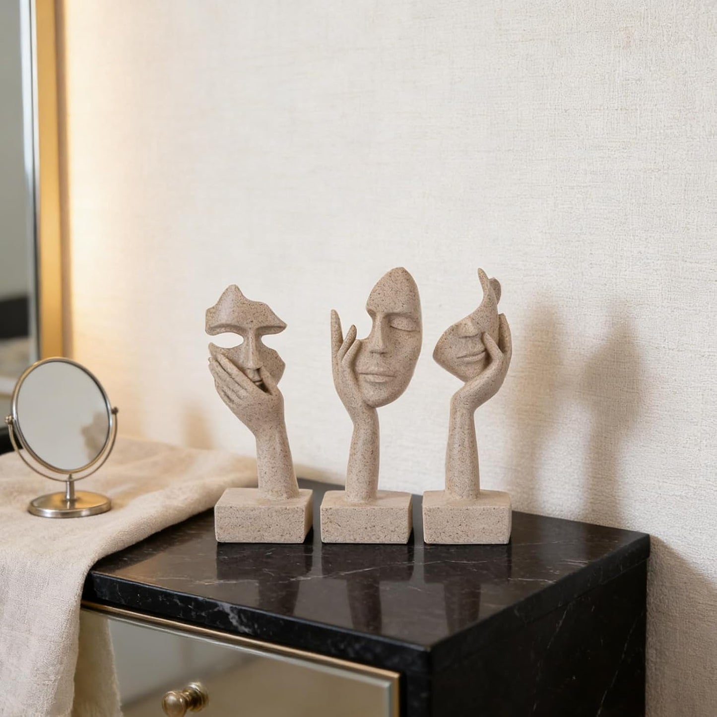3 Pcs Thinker Small Statue Set - Black Gold Home Decor Abstract Art Figurines for Shelves, Living Room Coffee Table, Office Desktop (3 Pcs Gold, 6")
