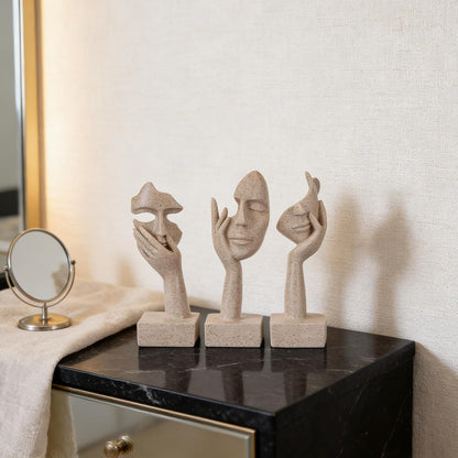 3 Pcs Thinker Small Statue Set - Black Gold Home Decor Abstract Art Figurines for Shelves, Living Room Coffee Table, Office Desktop (3 Pcs Gold, 6")