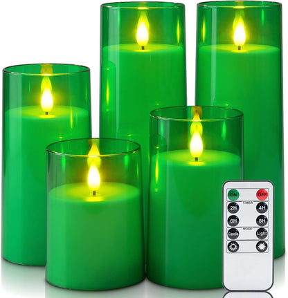 Homemory Gray Flickering Flameless Candles, Battery Operated Acrylic LED Pillar Candles with Remote Control and Timer, Halloween Decor, Set of 5