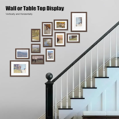 Egofine Picture Frame Set 12 Pack, Picture Frames Collage Wall Decor with Two 11x14, Two 8x10, Four 5x7, Four 4x6 for Wall and Tabletop, Made of Solid Wood, Covered by Plexiglass, Natural Wood