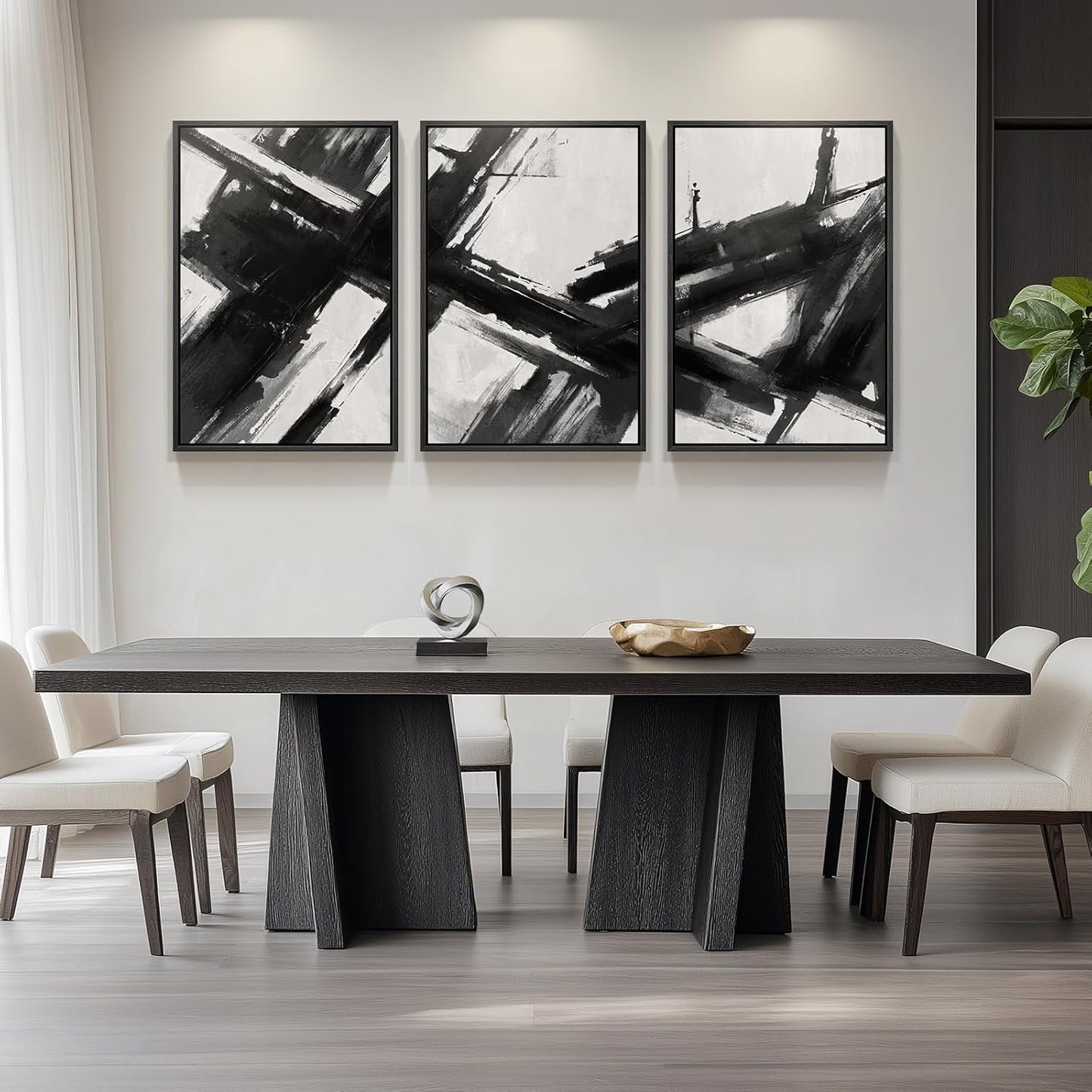 Large Framed Black and White Abstract Wall Art for Living Room, 3 Piece Big Modern Canvas Prints Paintings Artwork for Walls, Minimalist Abstract Art Pictures for Hallway, Office Wall Decor 24x36 In