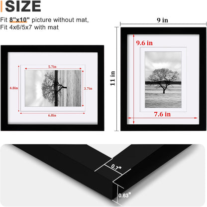 Egofine 12x16 Picture Frame Black, Covered by Plexiglass Made of Solid Wood, Display Pictures 9x12 and 11x14 with Mat or 12x16 Without Mat, for Wall Mounting Photo Frame - Colors B