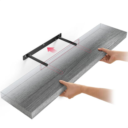 Ballucci Floating Shelves for Wall, 48" Wood Wall Shelf Set of 2, with Invisible Brackets for Bathroom, Living Room, Bedroom, Kitchen, Nursery, 8" Deep, Black
