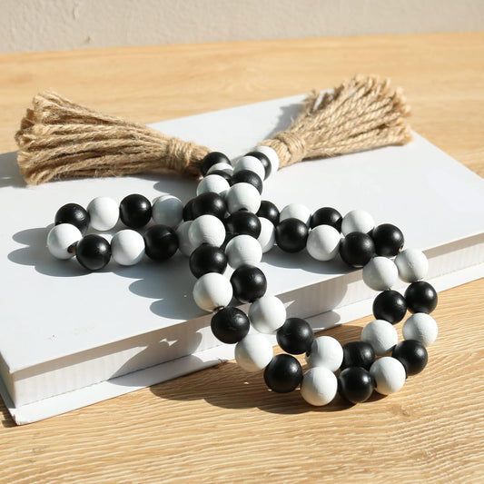Meplait Wood Bead Garland, 39in Farmhouse Beads with Tassels for Tiered Tray Decor