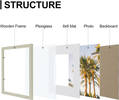 Vittanly 8x10 Picture Frames Set of 9, Shatter Resistant Plexiglass, Display 5x7 Pictures with Mat or 8x10 without Mat, Photo Frames for Wall or Tabletop, Engineered Wood, Black - Colors B