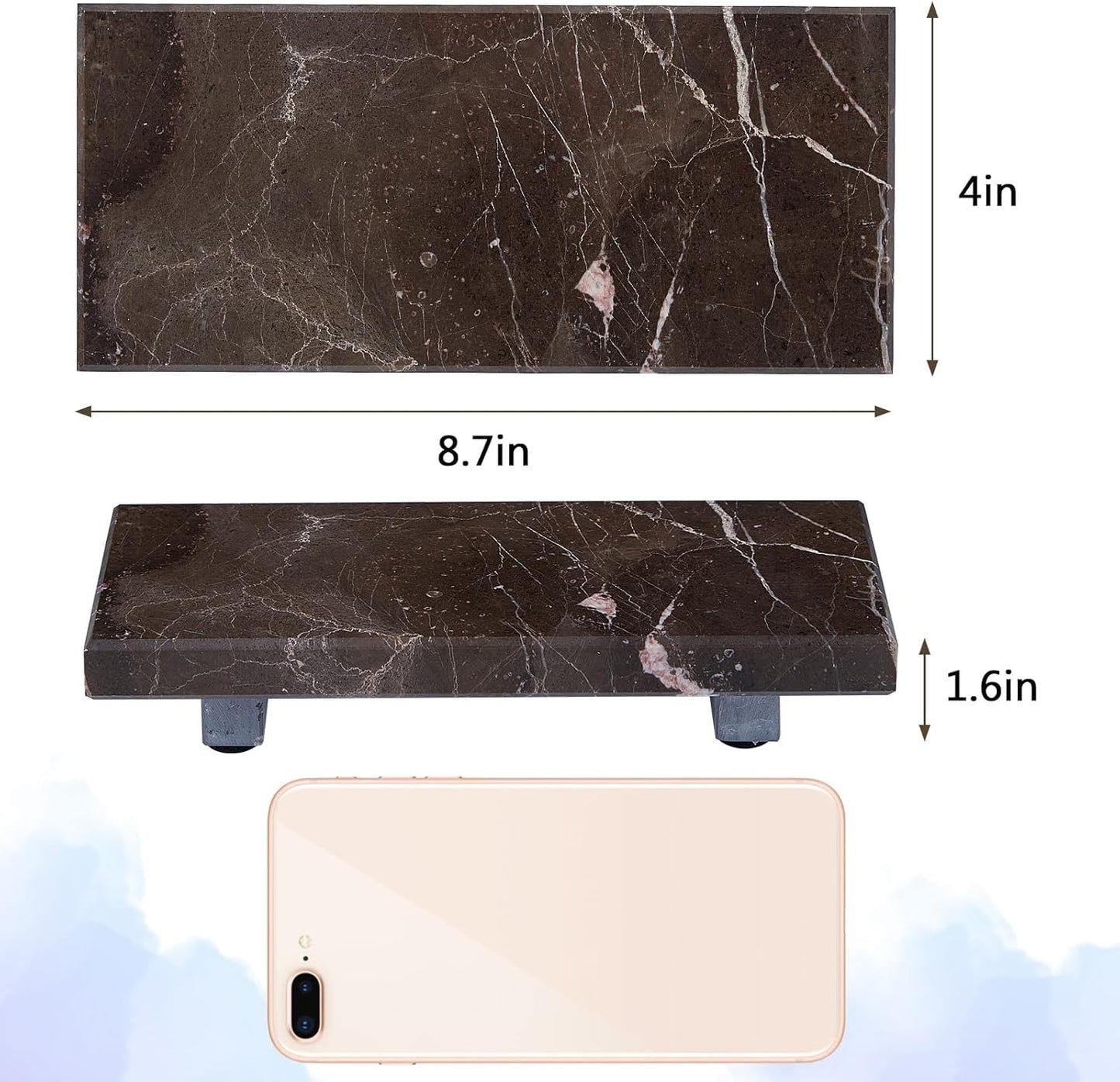 Natural Marble Tray Pedestal Stand – Soap & Jewelry Riser for Bathroom Counter, Kitchen Sink, Vanity Organizer, Decorative Stone Catchall for Perfume, Candles