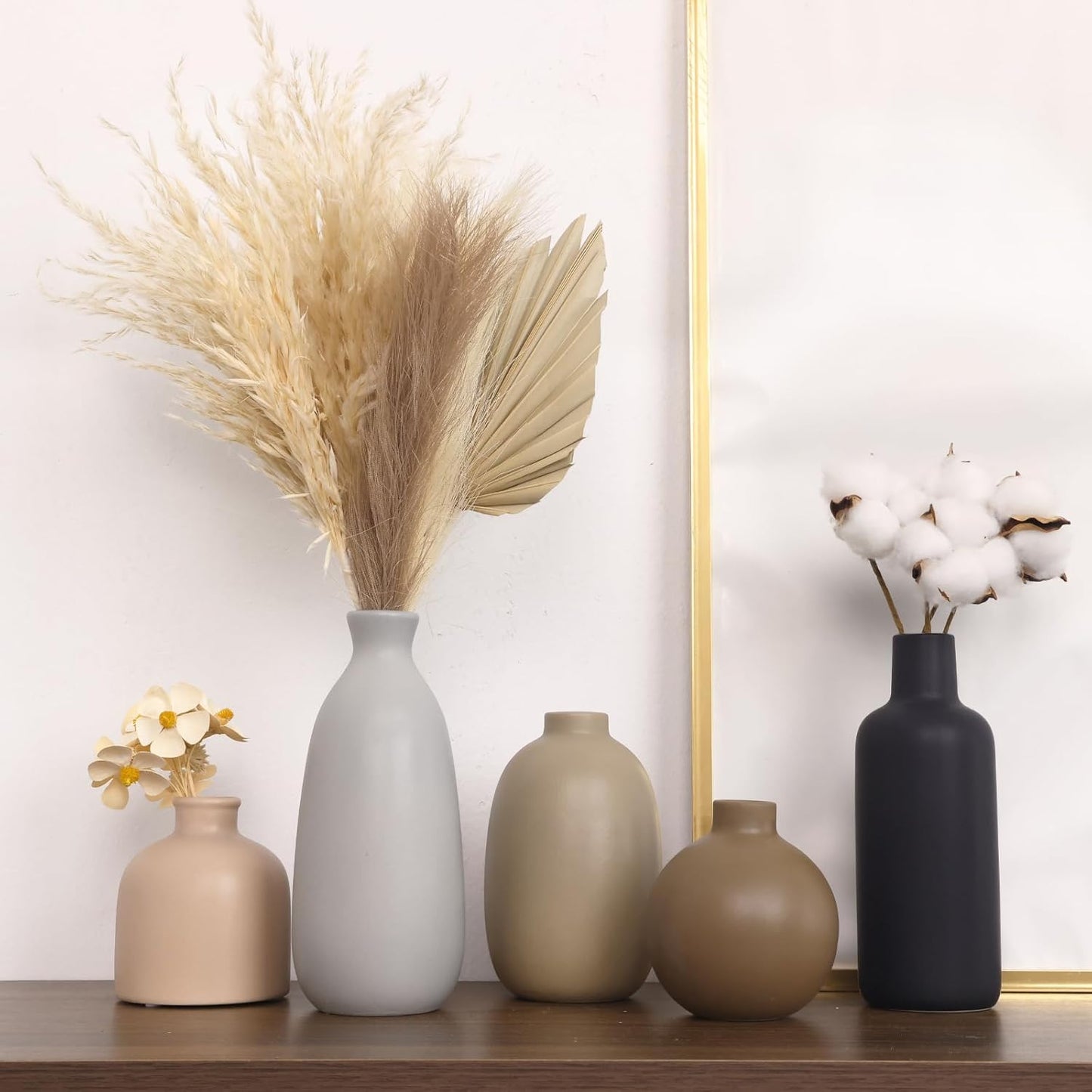 Modern Ceramic Vase Set of 5, Vases Home Decor Rustic Farmhouse Decorative Vase Pottery Vases for Bouquet Pampas Grass Dried Fresh Flowers, Table Living Room Kitchen Bedroom