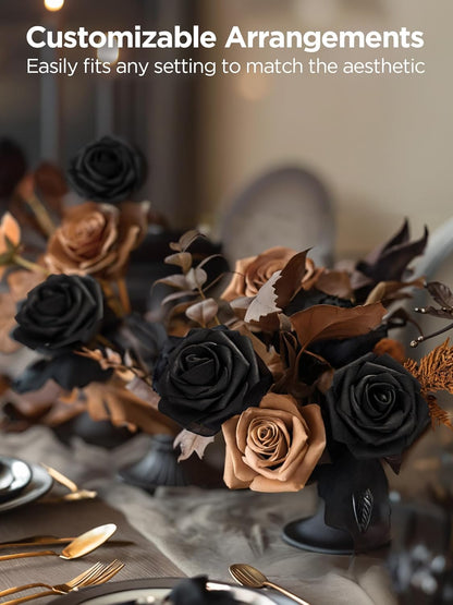 InnoGear Artificial Flowers, 50 Pcs Dark Red Foam Fake Roses Bulk with Stems for Mother's Gift Decoration Celebration DIY Wedding Bouquets Centerpieces Bridal Shower Party Christmas Tree